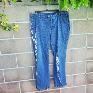 Vintage dark wash overlap tab plus size straight leg high rise jeans